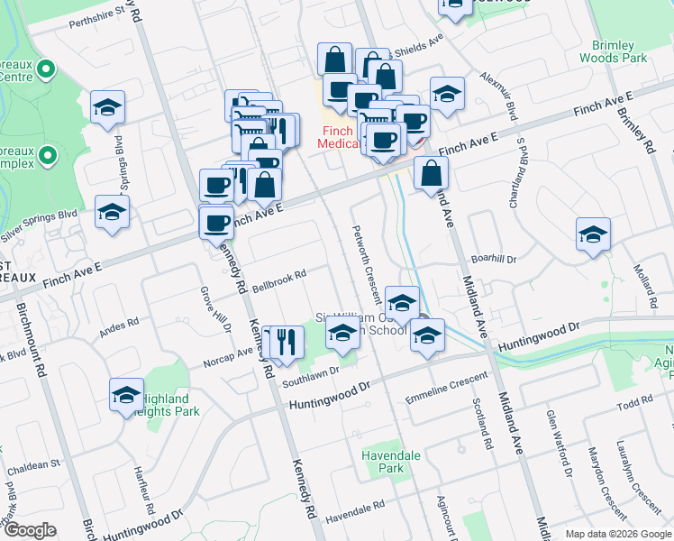 map of restaurants, bars, coffee shops, grocery stores, and more near 49 Bellefontaine Street in Toronto