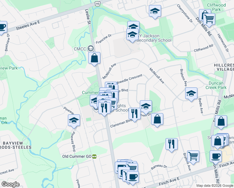 map of restaurants, bars, coffee shops, grocery stores, and more near in Toronto