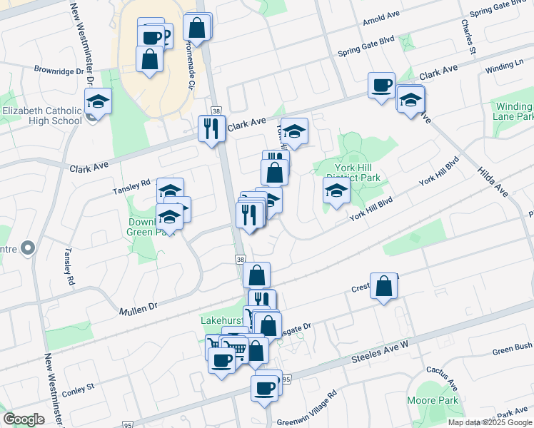 map of restaurants, bars, coffee shops, grocery stores, and more near 50 Chabad Gate in Vaughan