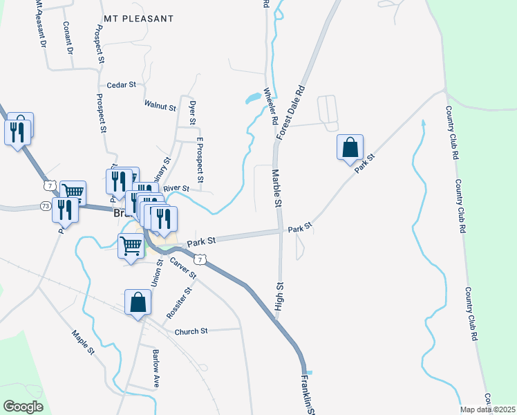 map of restaurants, bars, coffee shops, grocery stores, and more near 8 Marble Street in Brandon