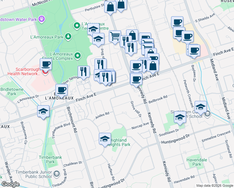 map of restaurants, bars, coffee shops, grocery stores, and more near 1 Adirondack Gate in Toronto