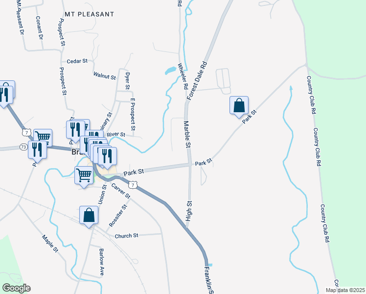 map of restaurants, bars, coffee shops, grocery stores, and more near 8 Marble Street in Brandon