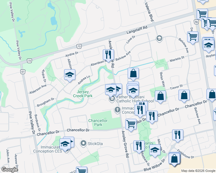 map of restaurants, bars, coffee shops, grocery stores, and more near 5 Twinberry Crescent in Vaughan