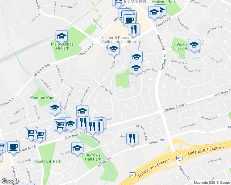 map of restaurants, bars, coffee shops, grocery stores, and more near 8 Cheatham Place in Toronto
