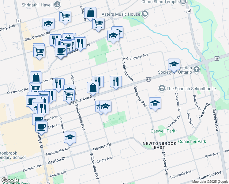 map of restaurants, bars, coffee shops, grocery stores, and more near 137 Whitman Street in Toronto