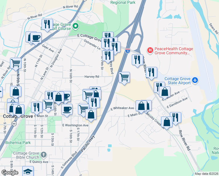 map of restaurants, bars, coffee shops, grocery stores, and more near 320 North 21st Street in Cottage Grove