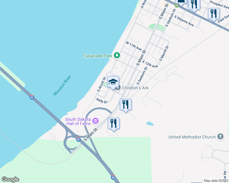 map of restaurants, bars, coffee shops, grocery stores, and more near 204 West 16th Avenue in Chamberlain
