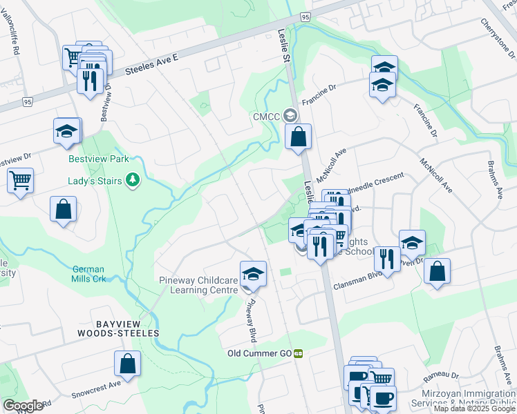 map of restaurants, bars, coffee shops, grocery stores, and more near 28 James Gray Drive in Toronto