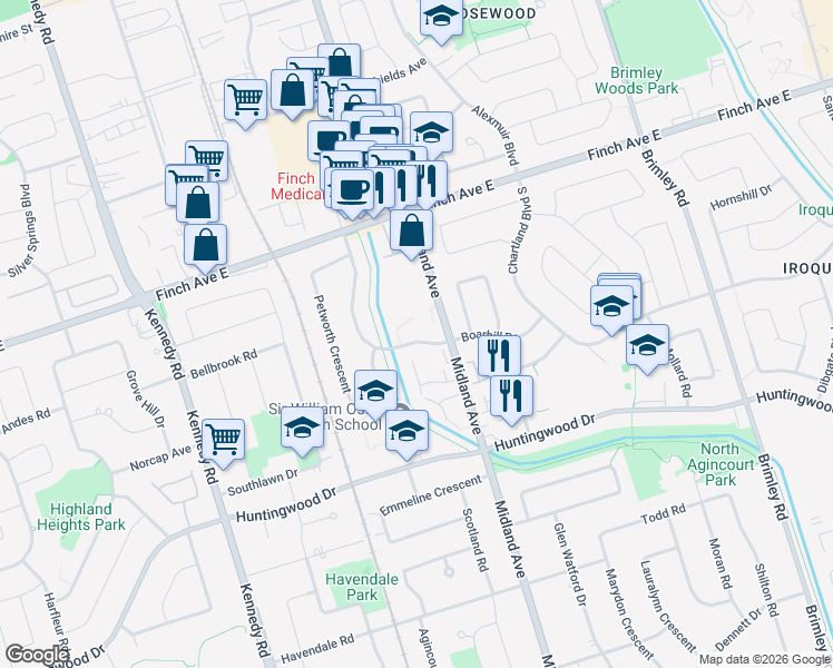 map of restaurants, bars, coffee shops, grocery stores, and more near in Toronto