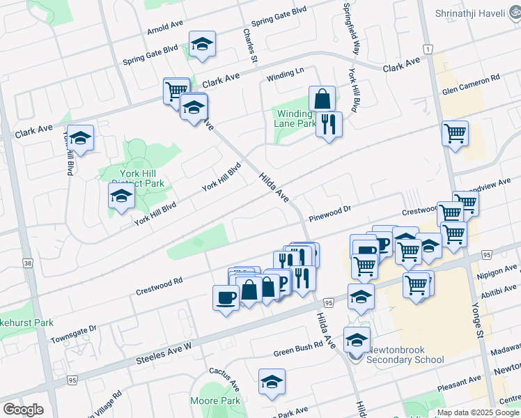 map of restaurants, bars, coffee shops, grocery stores, and more near in Vaughan