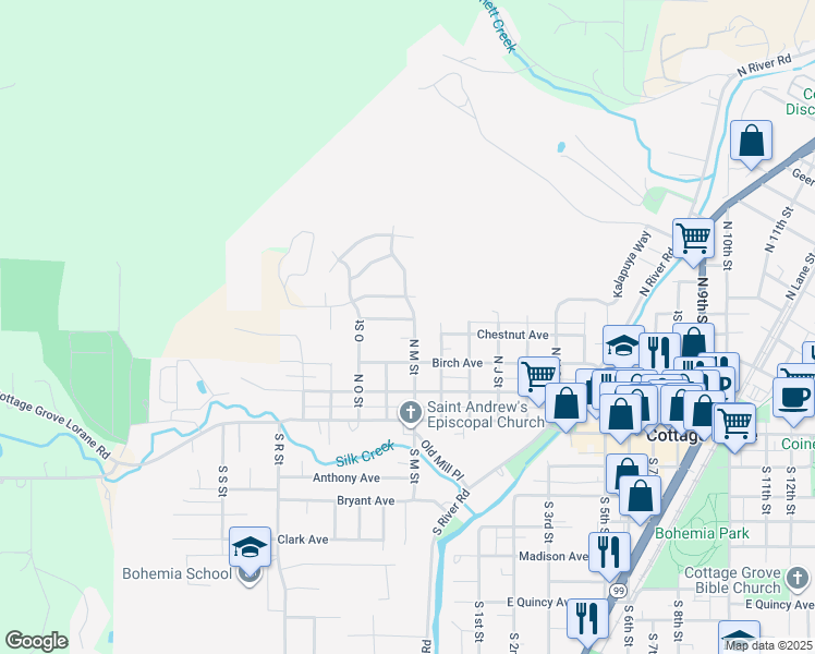 map of restaurants, bars, coffee shops, grocery stores, and more near 1305 Cottonwood Place in Cottage Grove