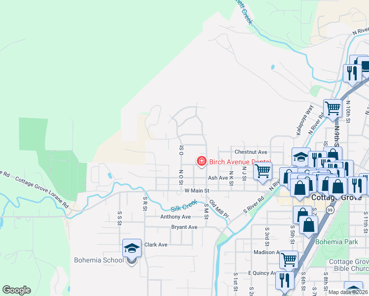 map of restaurants, bars, coffee shops, grocery stores, and more near 1440 Birch Avenue in Cottage Grove