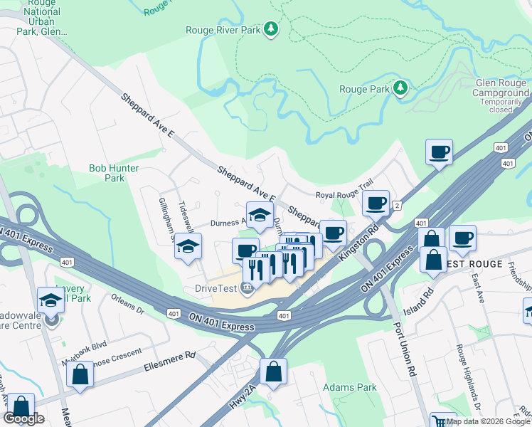map of restaurants, bars, coffee shops, grocery stores, and more near in Toronto