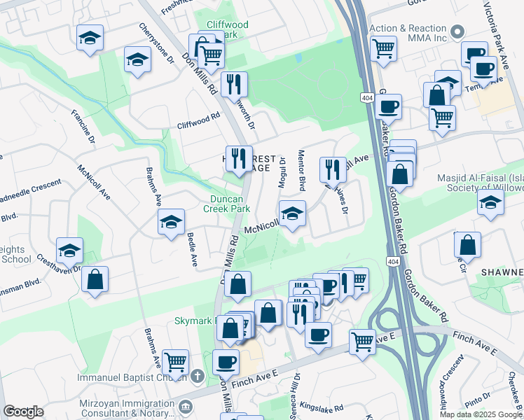 map of restaurants, bars, coffee shops, grocery stores, and more near in Toronto