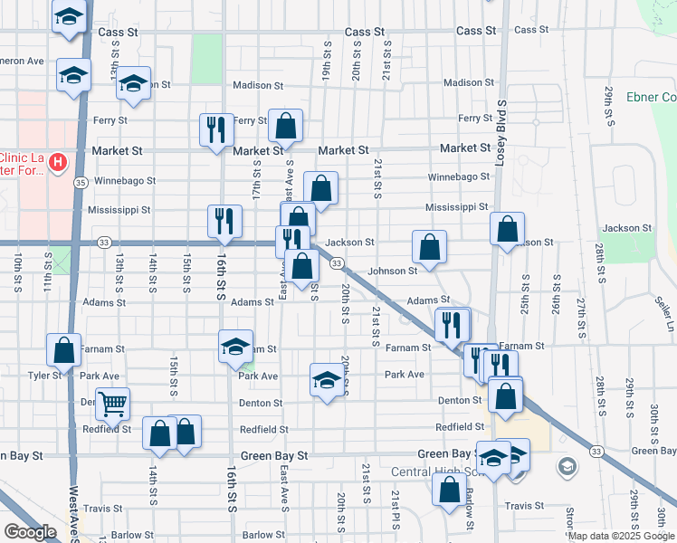 map of restaurants, bars, coffee shops, grocery stores, and more near 1110 20th Street South in La Crosse