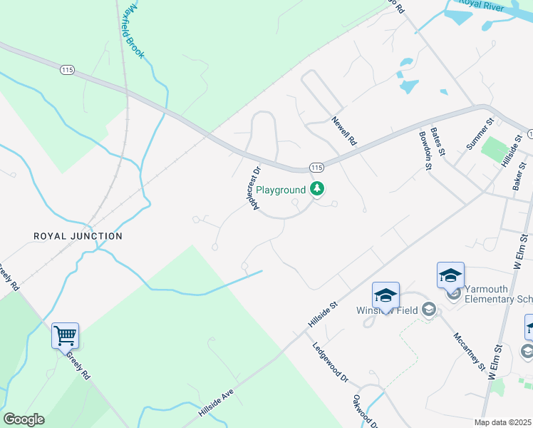 map of restaurants, bars, coffee shops, grocery stores, and more near 96 Applecrest Drive in Yarmouth