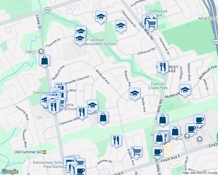 map of restaurants, bars, coffee shops, grocery stores, and more near in Toronto