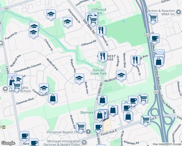 map of restaurants, bars, coffee shops, grocery stores, and more near in Toronto