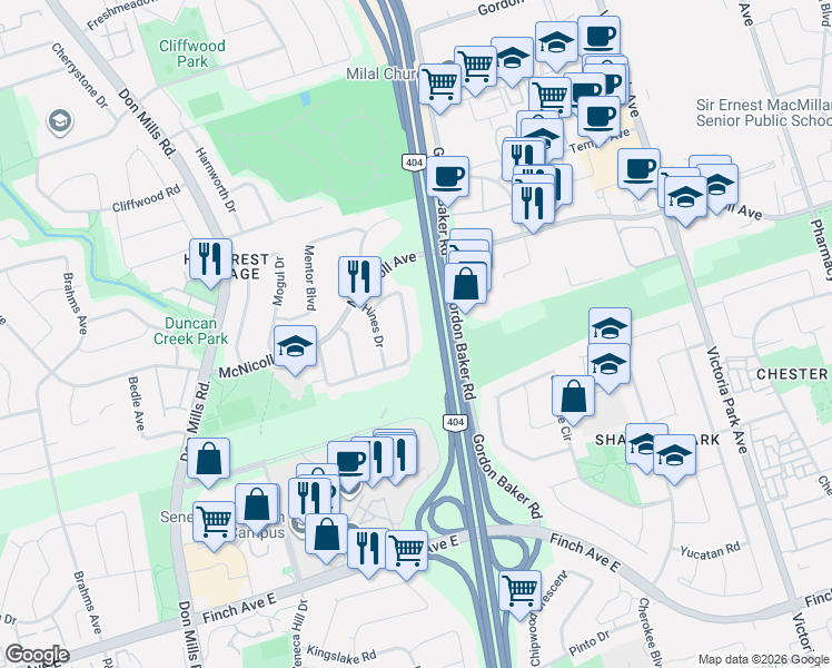 map of restaurants, bars, coffee shops, grocery stores, and more near 118 Sexton Crescent in Toronto