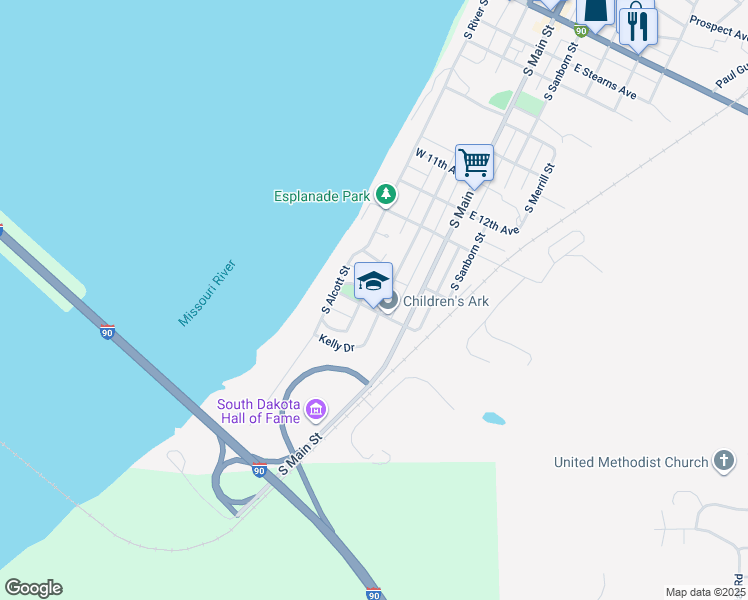 map of restaurants, bars, coffee shops, grocery stores, and more near 204 West 16th Avenue in Chamberlain
