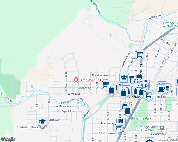 map of restaurants, bars, coffee shops, grocery stores, and more near 1147 Chestnut Avenue in Cottage Grove