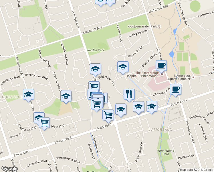 map of restaurants, bars, coffee shops, grocery stores, and more near in Toronto