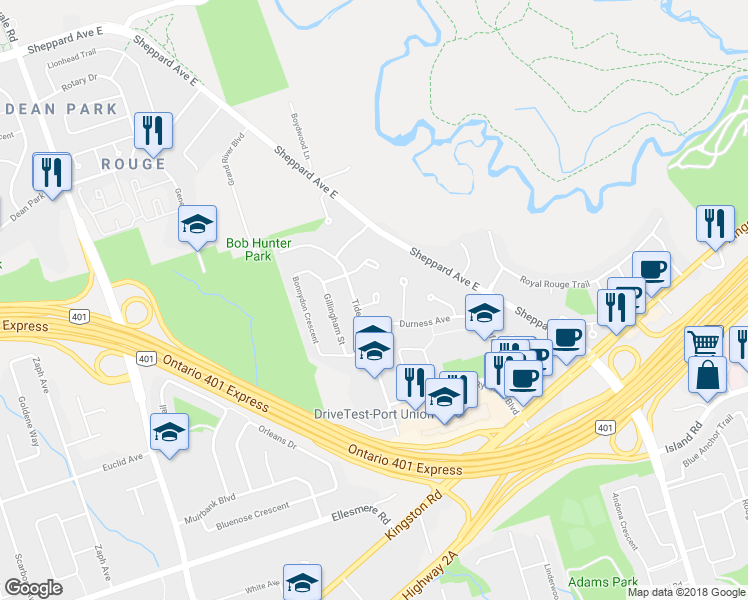map of restaurants, bars, coffee shops, grocery stores, and more near 14 Porthclair Court in Toronto