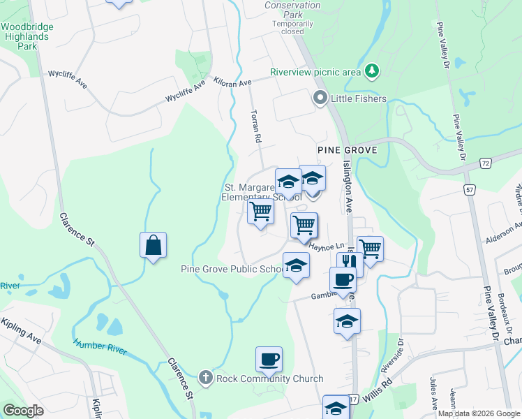 map of restaurants, bars, coffee shops, grocery stores, and more near 27 Dorwood Court in Vaughan