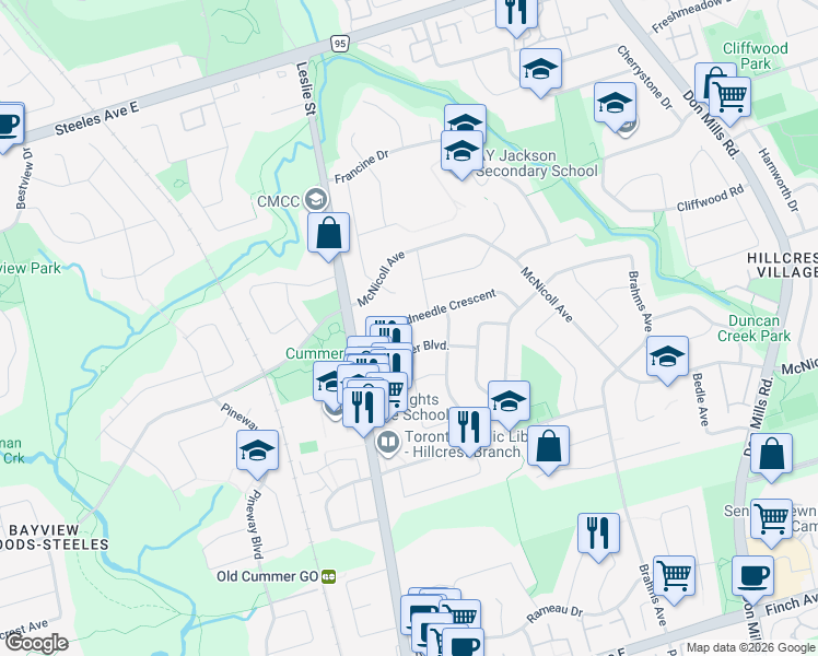 map of restaurants, bars, coffee shops, grocery stores, and more near in Toronto