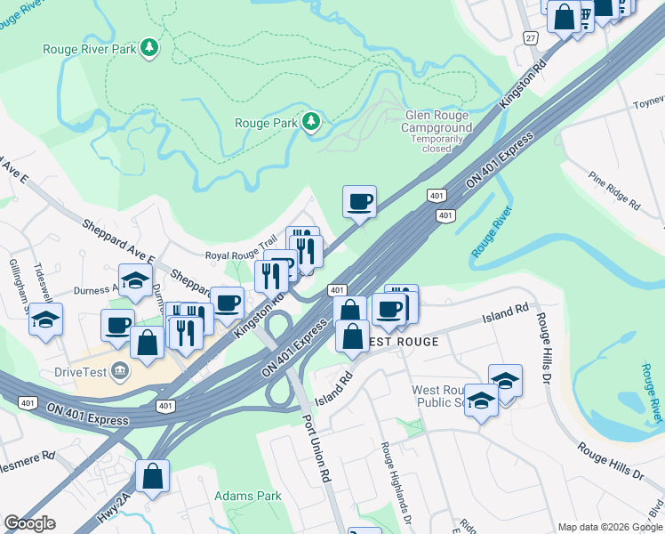 map of restaurants, bars, coffee shops, grocery stores, and more near in Toronto