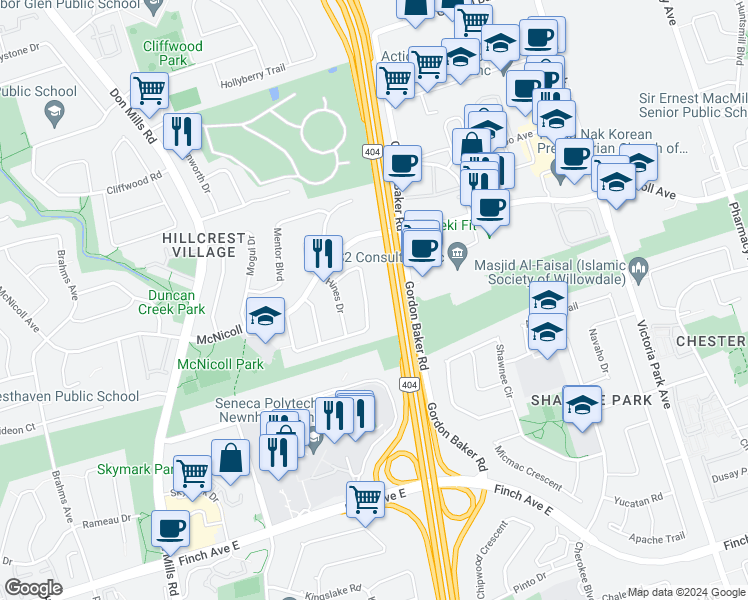 map of restaurants, bars, coffee shops, grocery stores, and more near 122 Sexton Crescent in Toronto