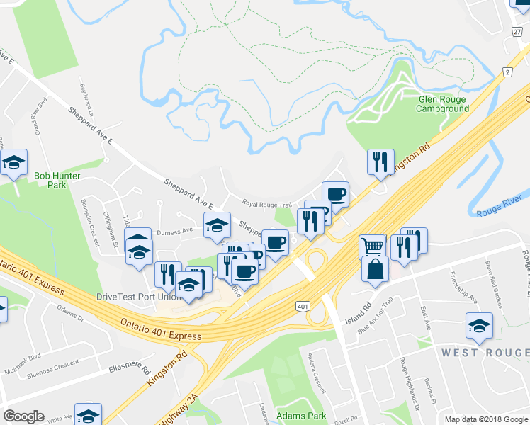 map of restaurants, bars, coffee shops, grocery stores, and more near 15 Polo Place in Toronto