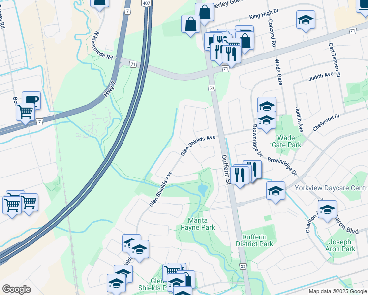 map of restaurants, bars, coffee shops, grocery stores, and more near 2 Anthony Lane in Vaughan