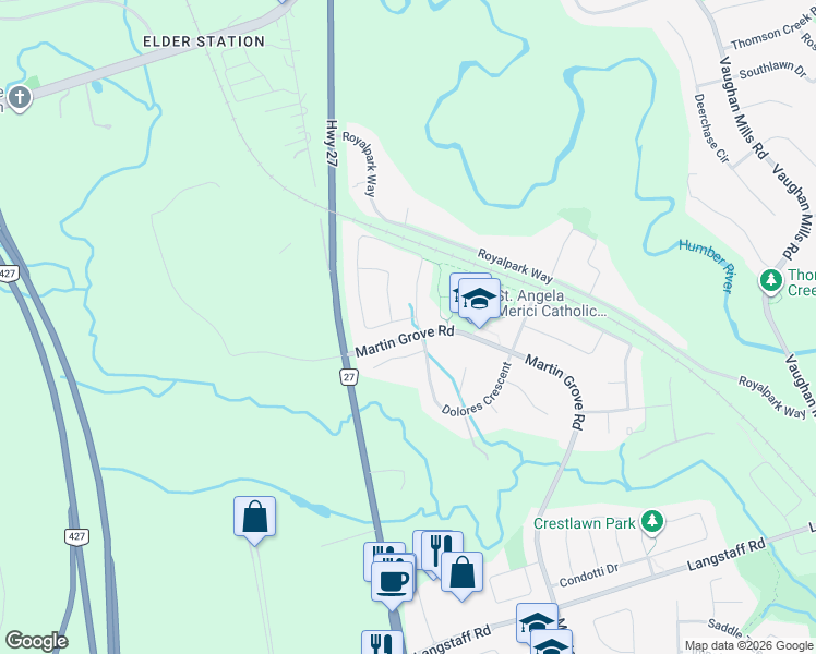 map of restaurants, bars, coffee shops, grocery stores, and more near 287 Andy Crescent in Vaughan