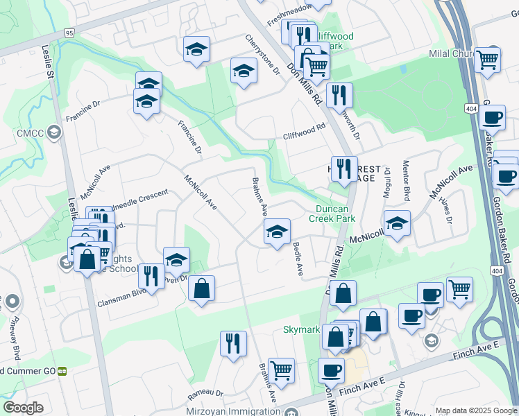 map of restaurants, bars, coffee shops, grocery stores, and more near in Toronto