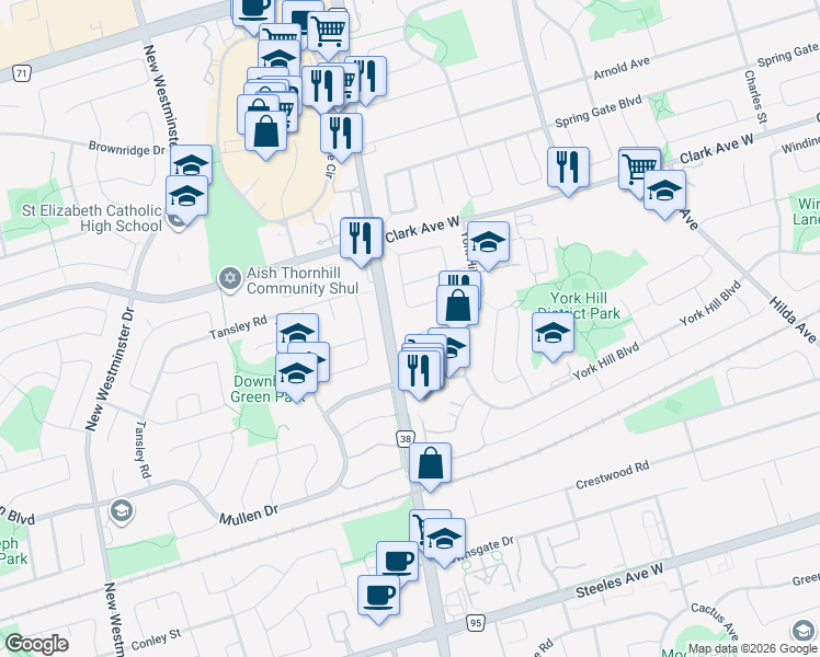 map of restaurants, bars, coffee shops, grocery stores, and more near 52 Dana Crescent in Vaughan