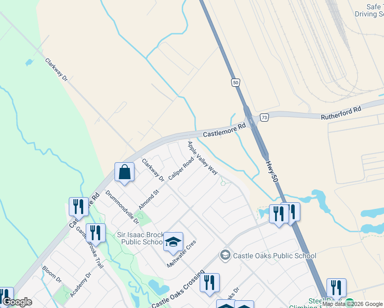 map of restaurants, bars, coffee shops, grocery stores, and more near 9 Apple Valley Way in Brampton