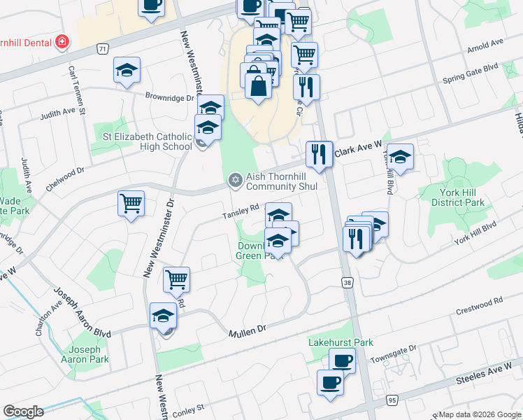 map of restaurants, bars, coffee shops, grocery stores, and more near 263 Tansley Road in Vaughan