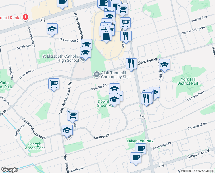 map of restaurants, bars, coffee shops, grocery stores, and more near 219 McMorran Crescent in Vaughan