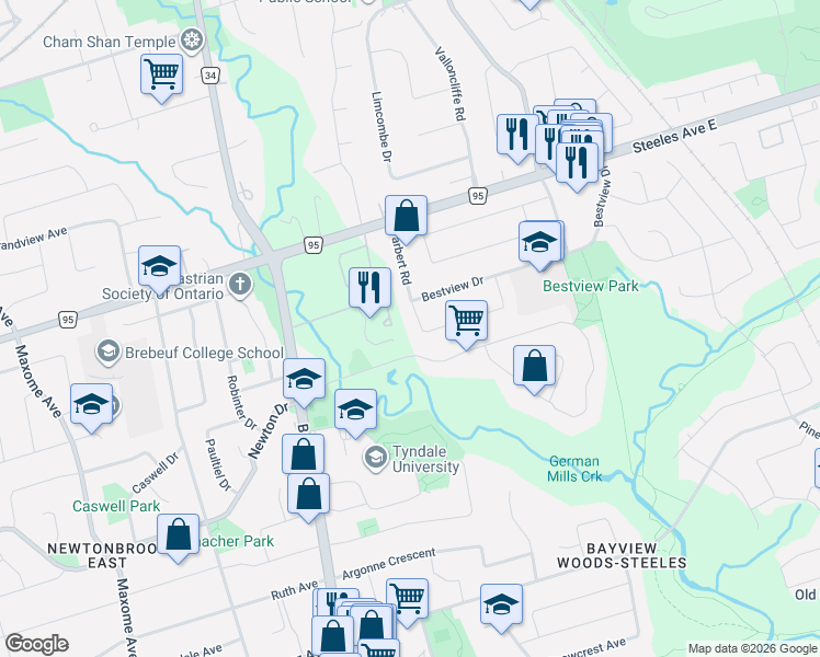 map of restaurants, bars, coffee shops, grocery stores, and more near 4 Tarbert Road in Toronto