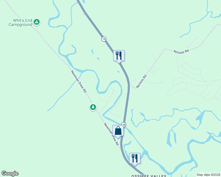 map of restaurants, bars, coffee shops, grocery stores, and more near 25 Bearcamp River Road in Ossipee