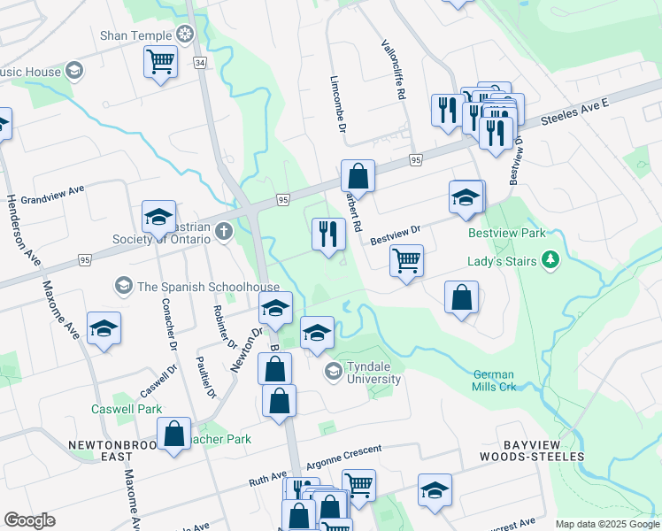 map of restaurants, bars, coffee shops, grocery stores, and more near in Toronto