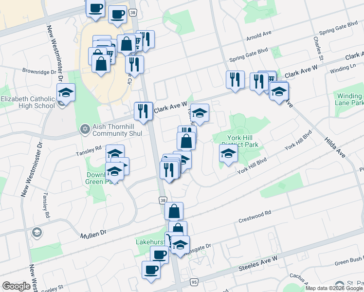 map of restaurants, bars, coffee shops, grocery stores, and more near 45 Gailcrest Circle in Vaughan