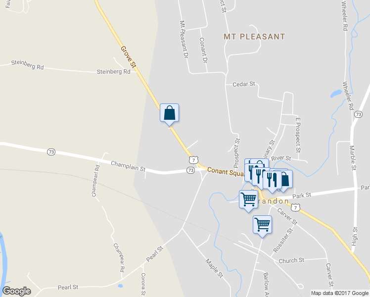 map of restaurants, bars, coffee shops, grocery stores, and more near 21 Grove Street in Brandon