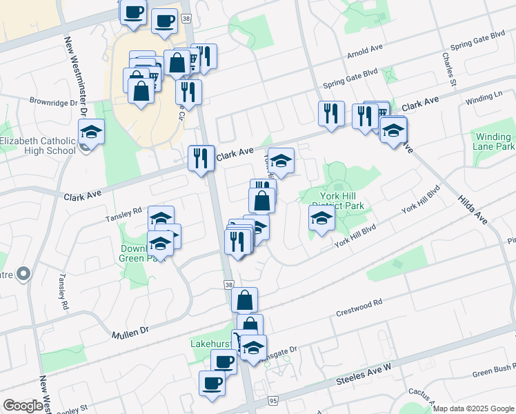 map of restaurants, bars, coffee shops, grocery stores, and more near 92 Dana Crescent in Vaughan