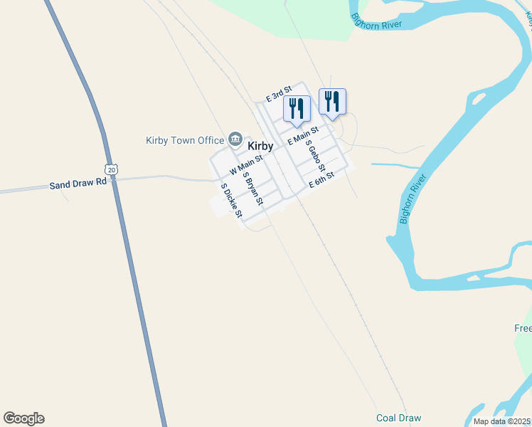 map of restaurants, bars, coffee shops, grocery stores, and more near 422 South Bryan Street in Kirby