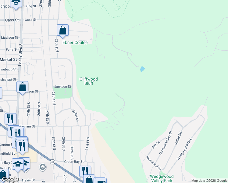 map of restaurants, bars, coffee shops, grocery stores, and more near 3500-3546 Old Vineyard Rd in La Crosse