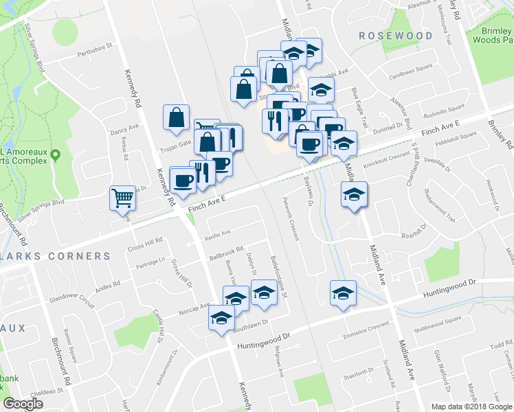 map of restaurants, bars, coffee shops, grocery stores, and more near 91 Bellefontaine Street in Toronto