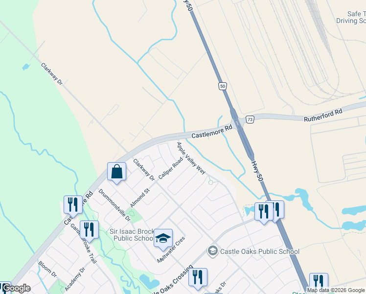 map of restaurants, bars, coffee shops, grocery stores, and more near 9 Apple Valley Way in Brampton