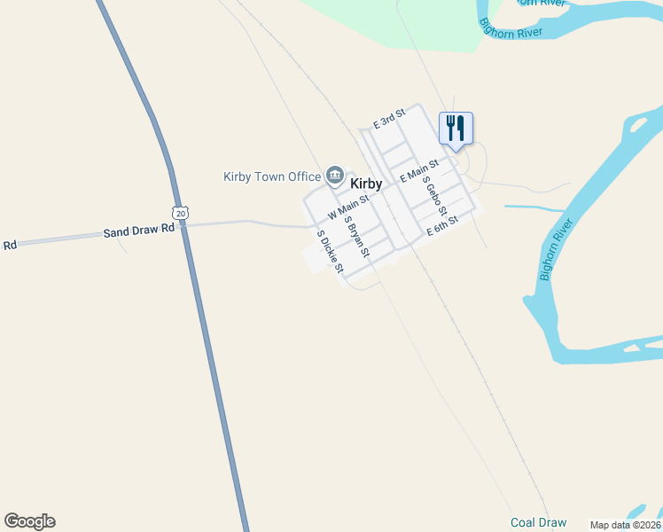 map of restaurants, bars, coffee shops, grocery stores, and more near 124 South Dickie Street in Kirby